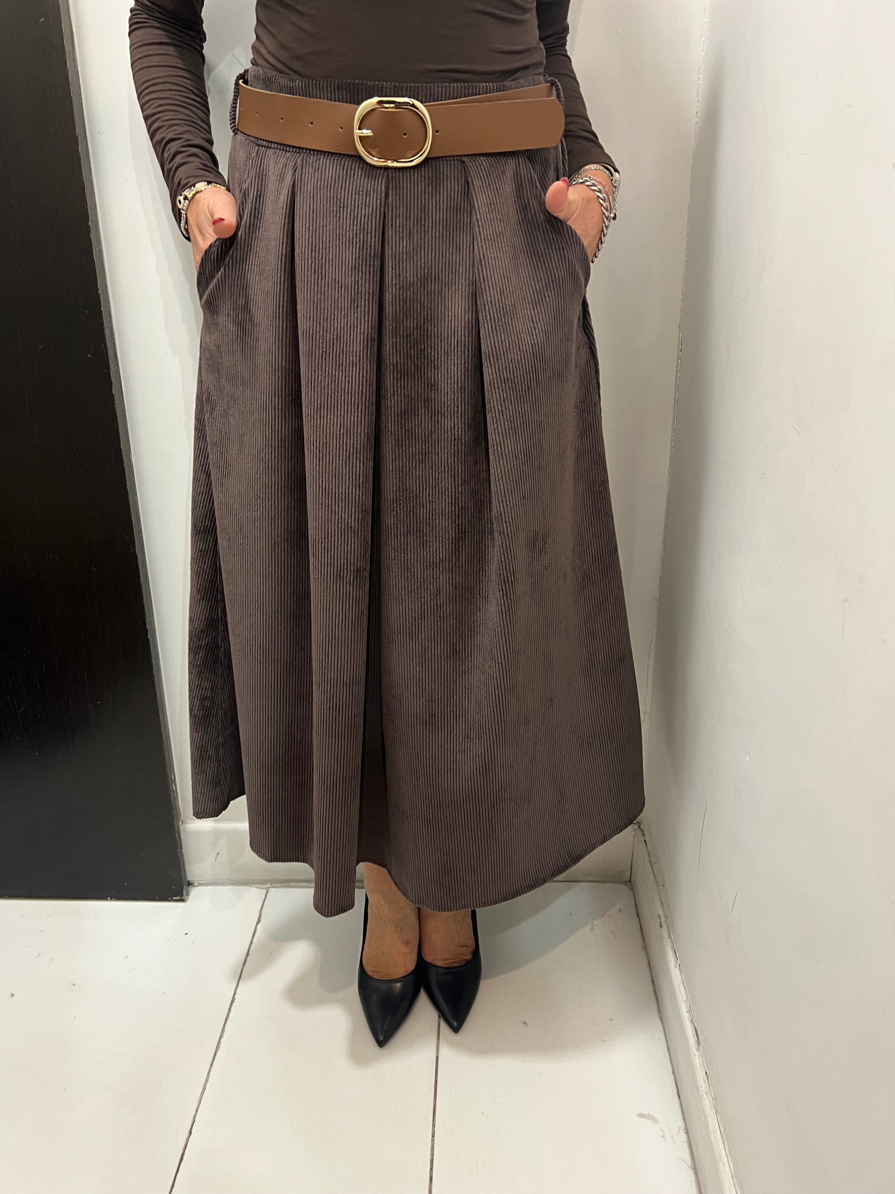 Gonna a coste millerighe con cintura di dotazione Emisphere