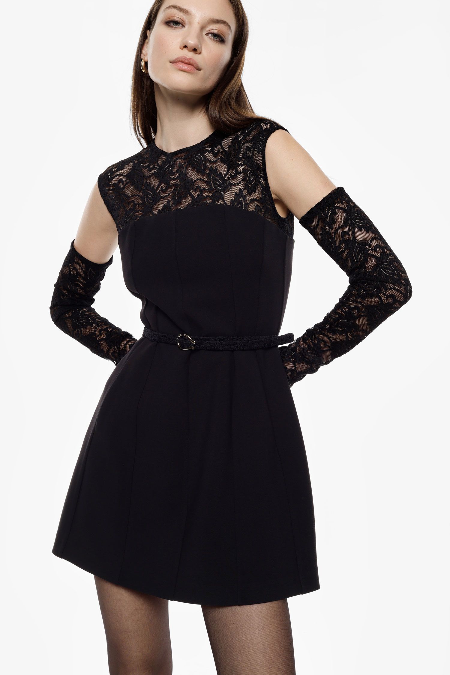 Abito corto con maniche staccabili in pizzo Imperial