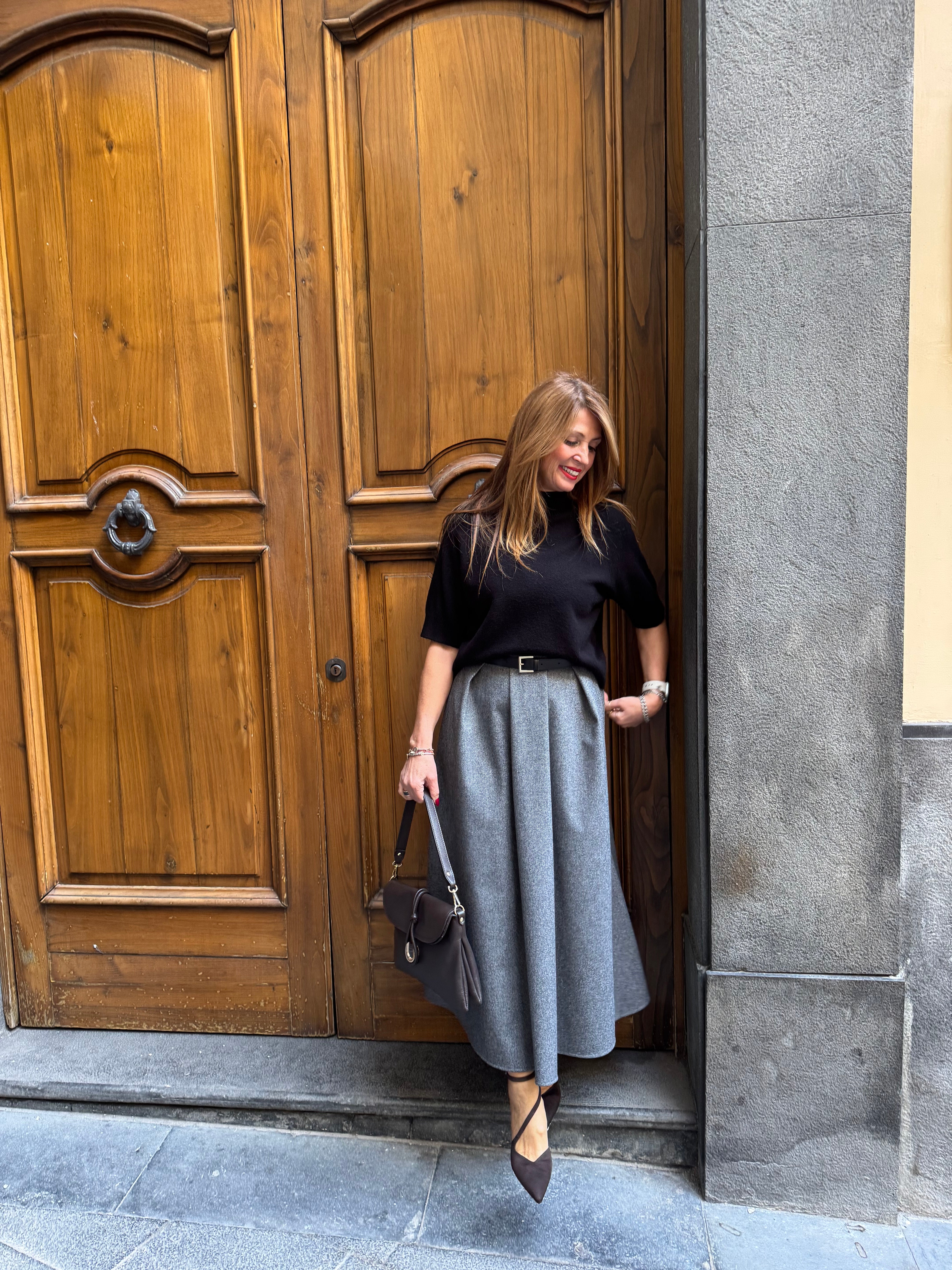 Gonna vita alta spigata con cintura di dotazione Imperial