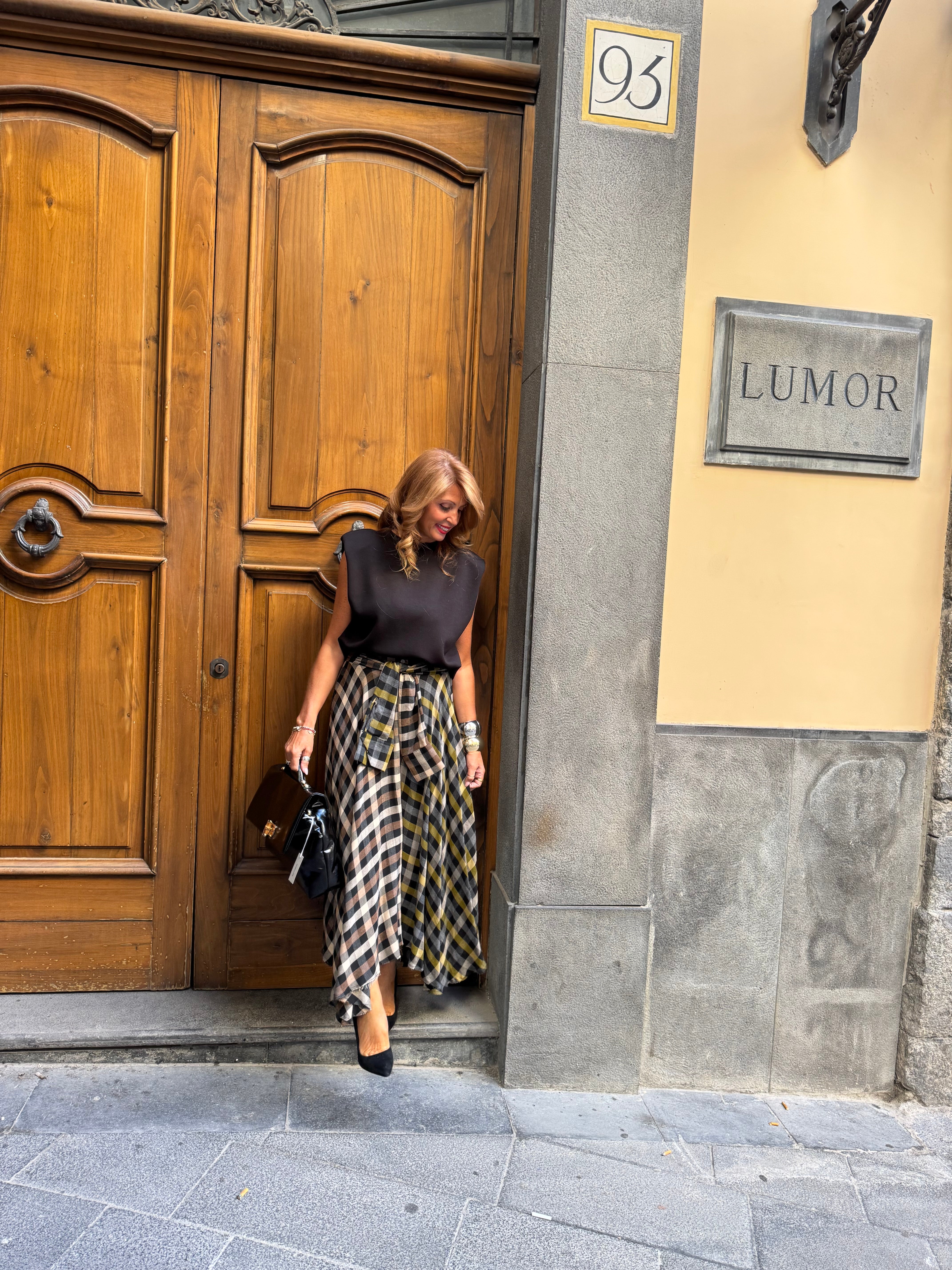 Gonna lunga a vita alta con motivo scozzese e cintura annodata Dixie