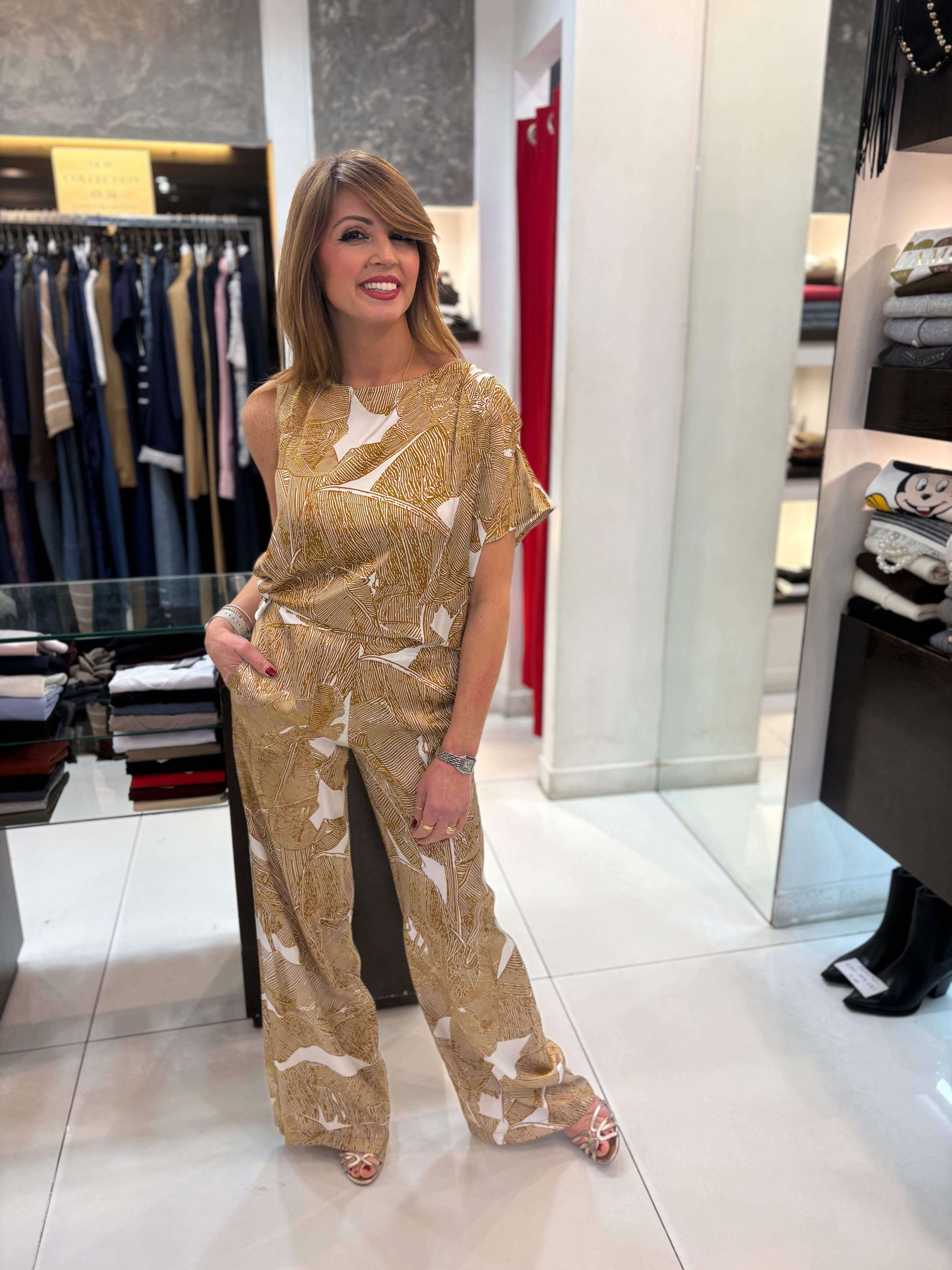 Pantalone stampa botanica con elastico sul retro Kaos Donna