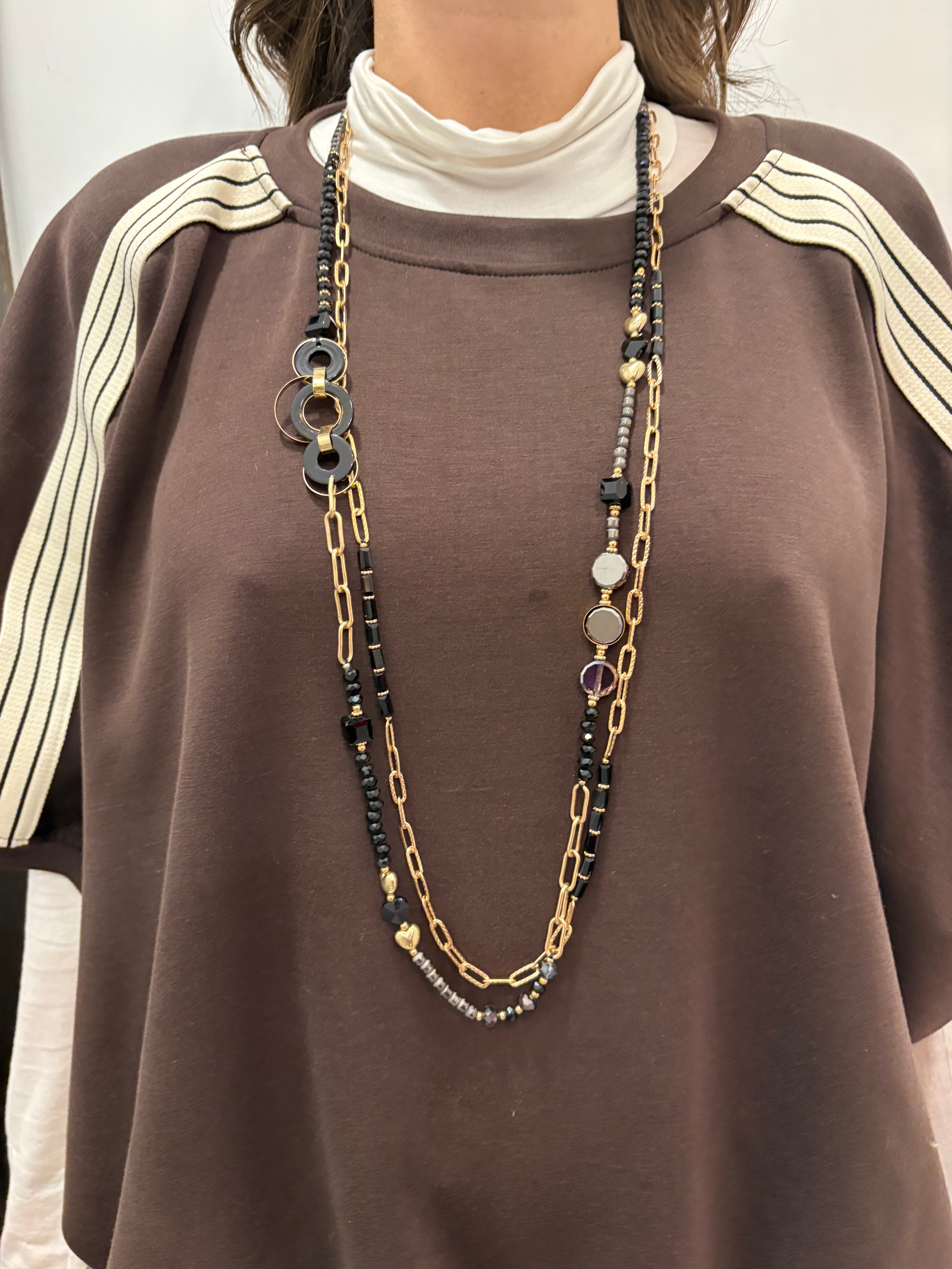 Collana lunga multistrato con perle e catena  Emisphere