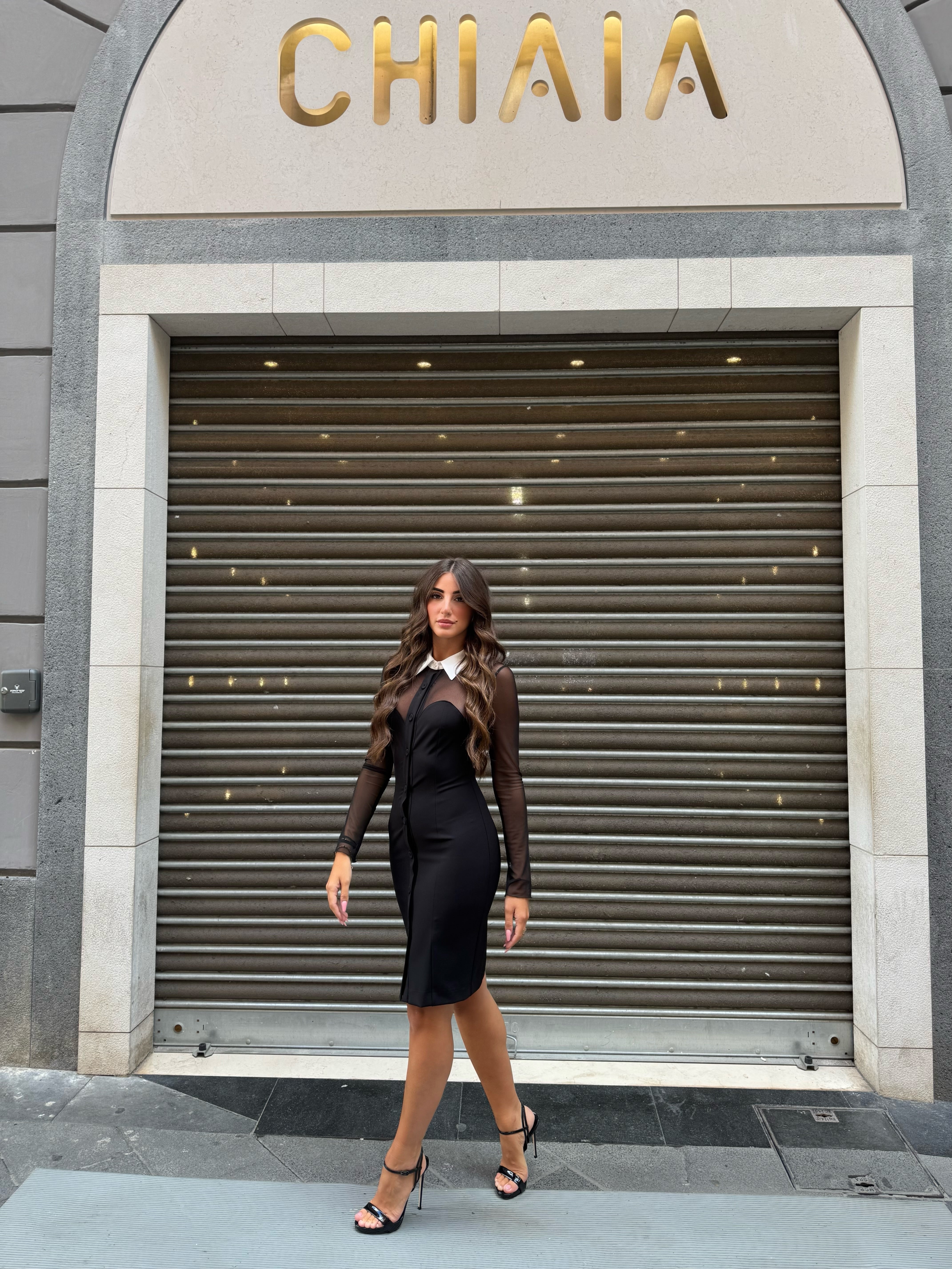 Abito tubino con inserti n raso/tulle Hanita