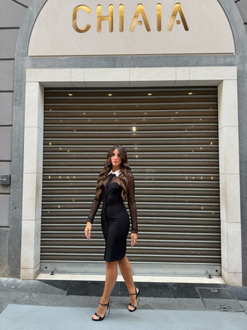Abito tubino con inserti n raso/tulle Hanita