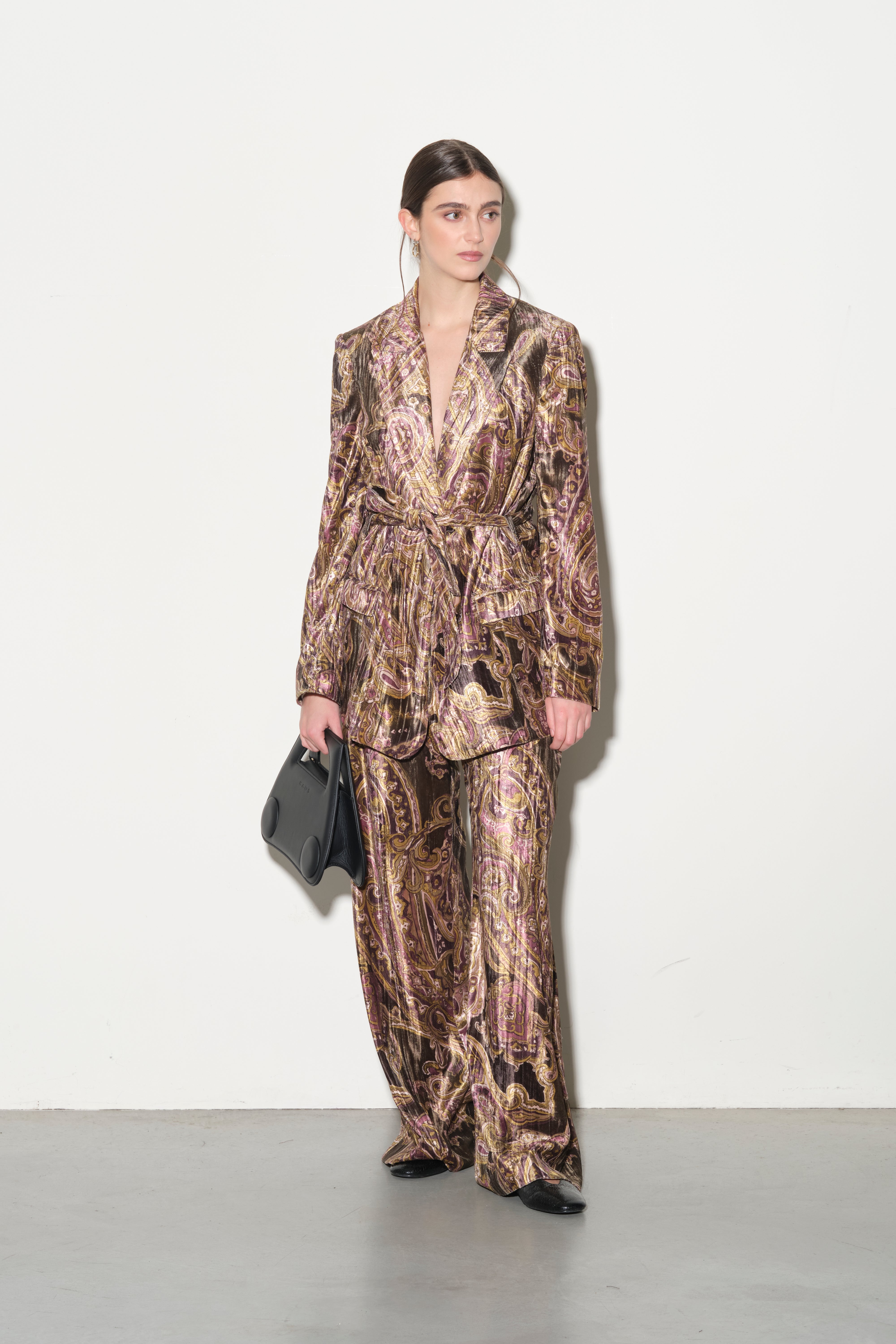 Blazer in Velluto Stampato Paisley con Cintura Kaos Donna