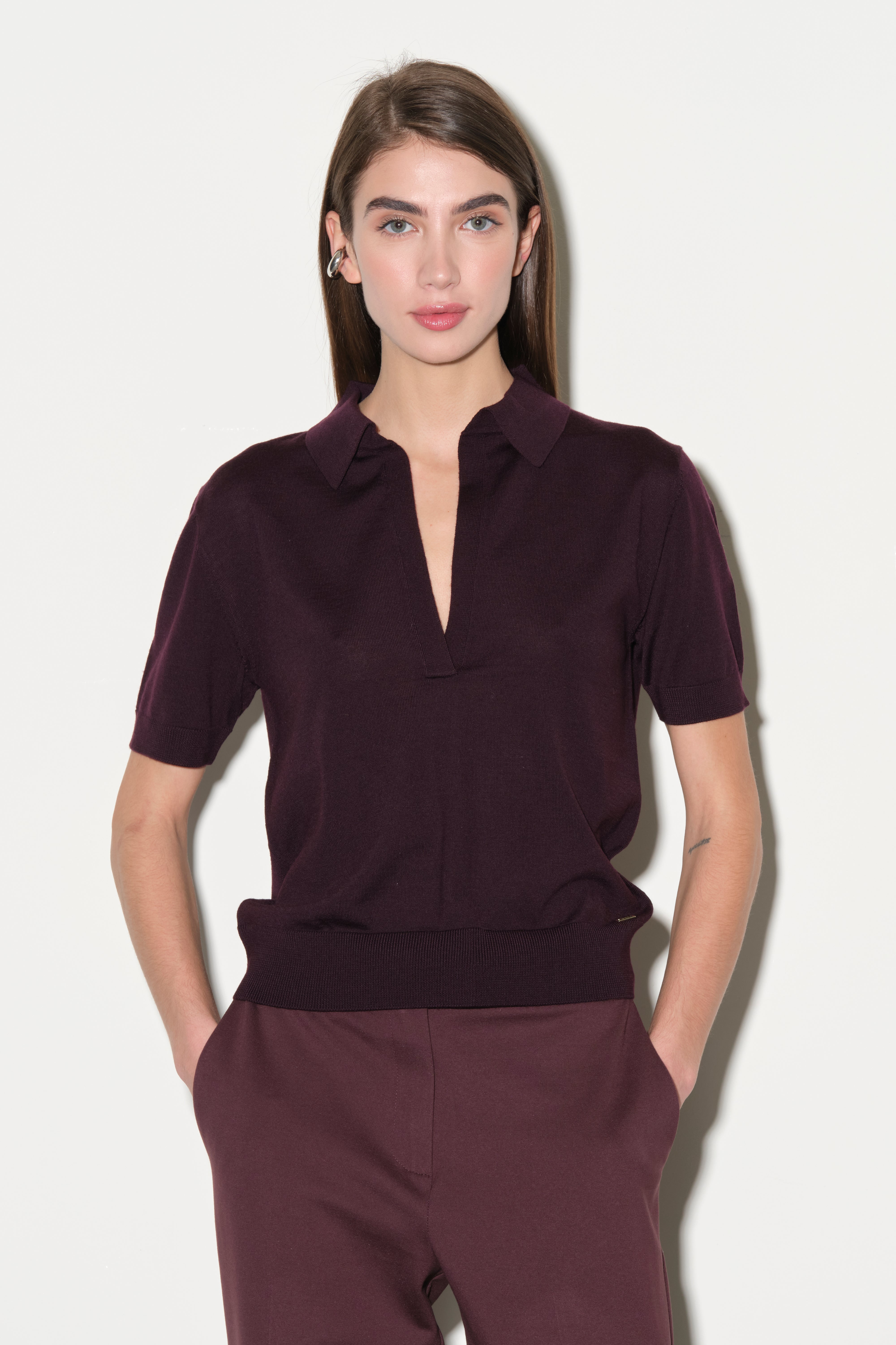 Maglia Polo in Lana Merinos a Manica Corta Kaos Donna