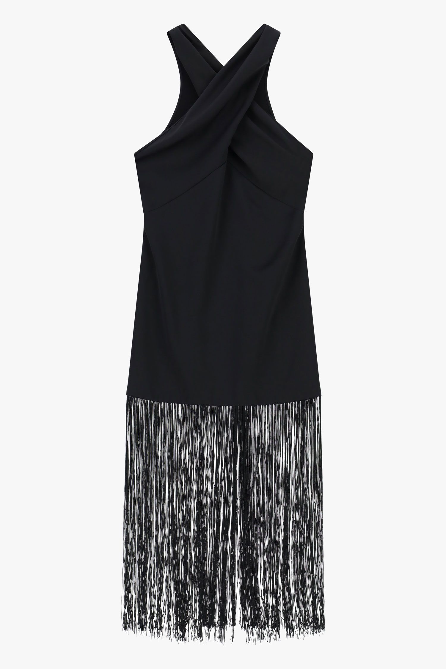 Abito lungo con dettagli incrociati e frange Imperial