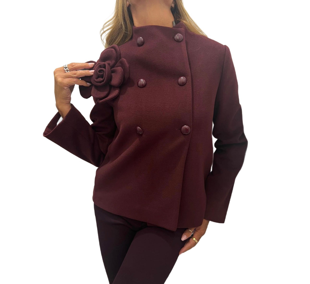 Cappotto con collo cratere + spilla fiore Hanita