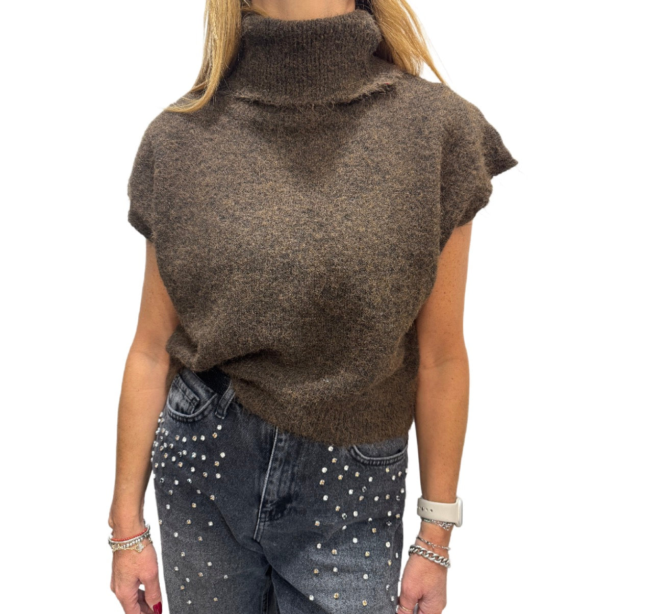 Maglia smanicata con collo alto in lana bouclé Emisphere