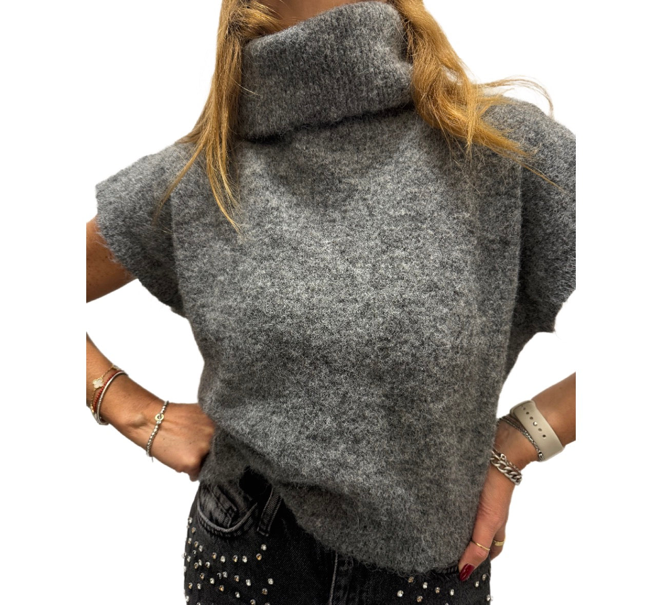 Maglia smanicata con collo alto in lana bouclé Emisphere