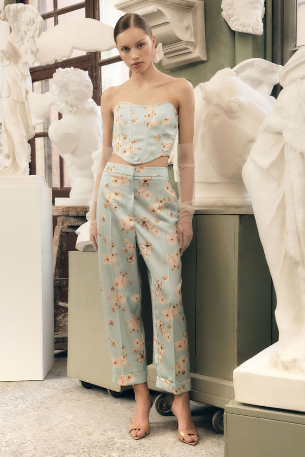 Pantaloni sartoriali stampa floreale pinces e risvolto Imperial