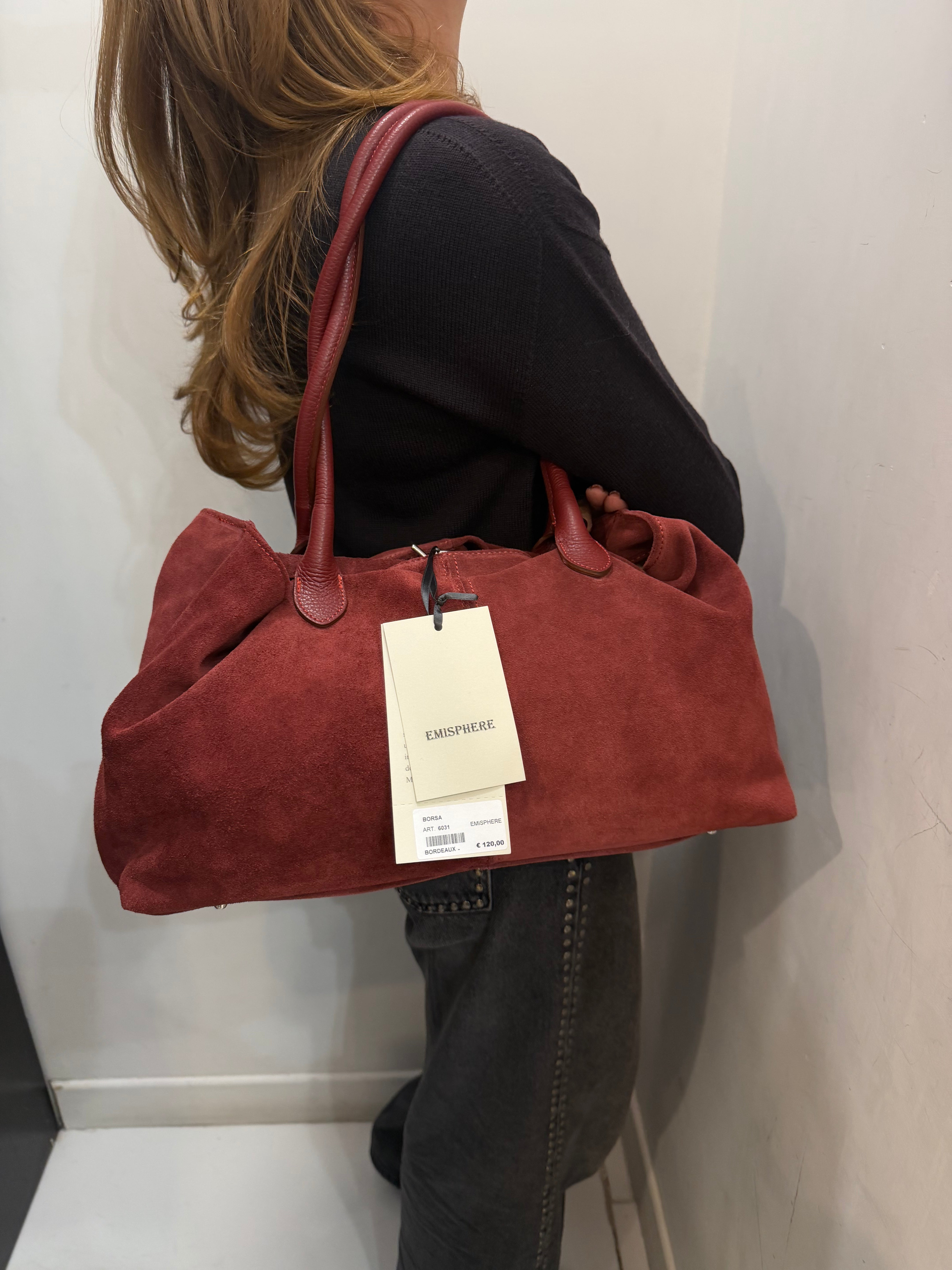 Borsa in camoscio con doppi manici e chiusura a zip Emisphere