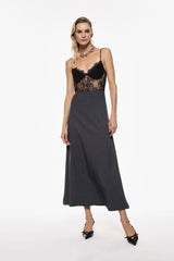 Abito lungo con corpino in pizzo e spalline sottili Imperial