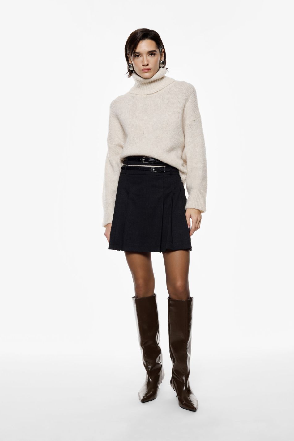 Gonna corta plissé vita alta con cinturino Imperial