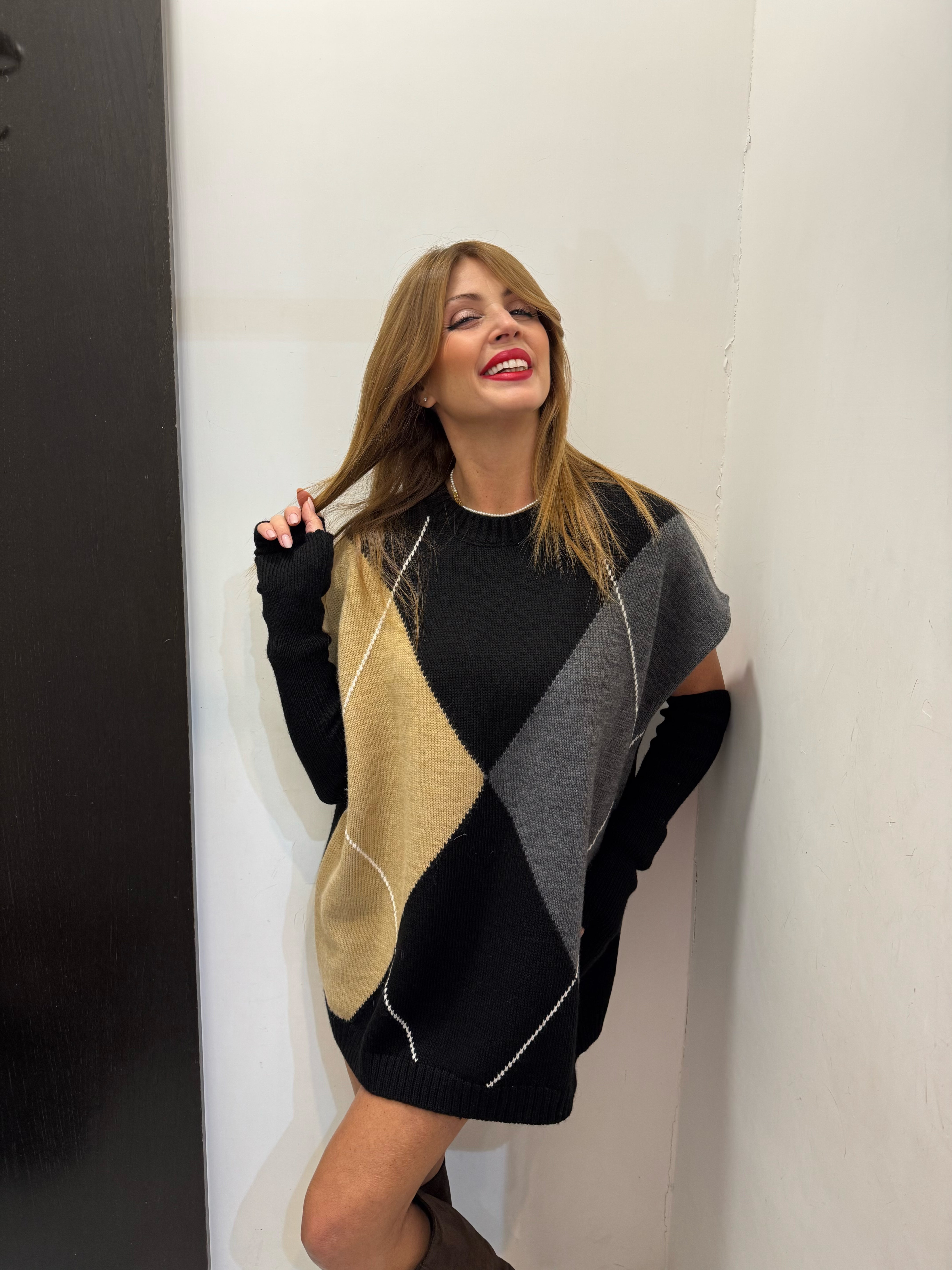 Maxi gilet a rombi con manicotti Angela Davis