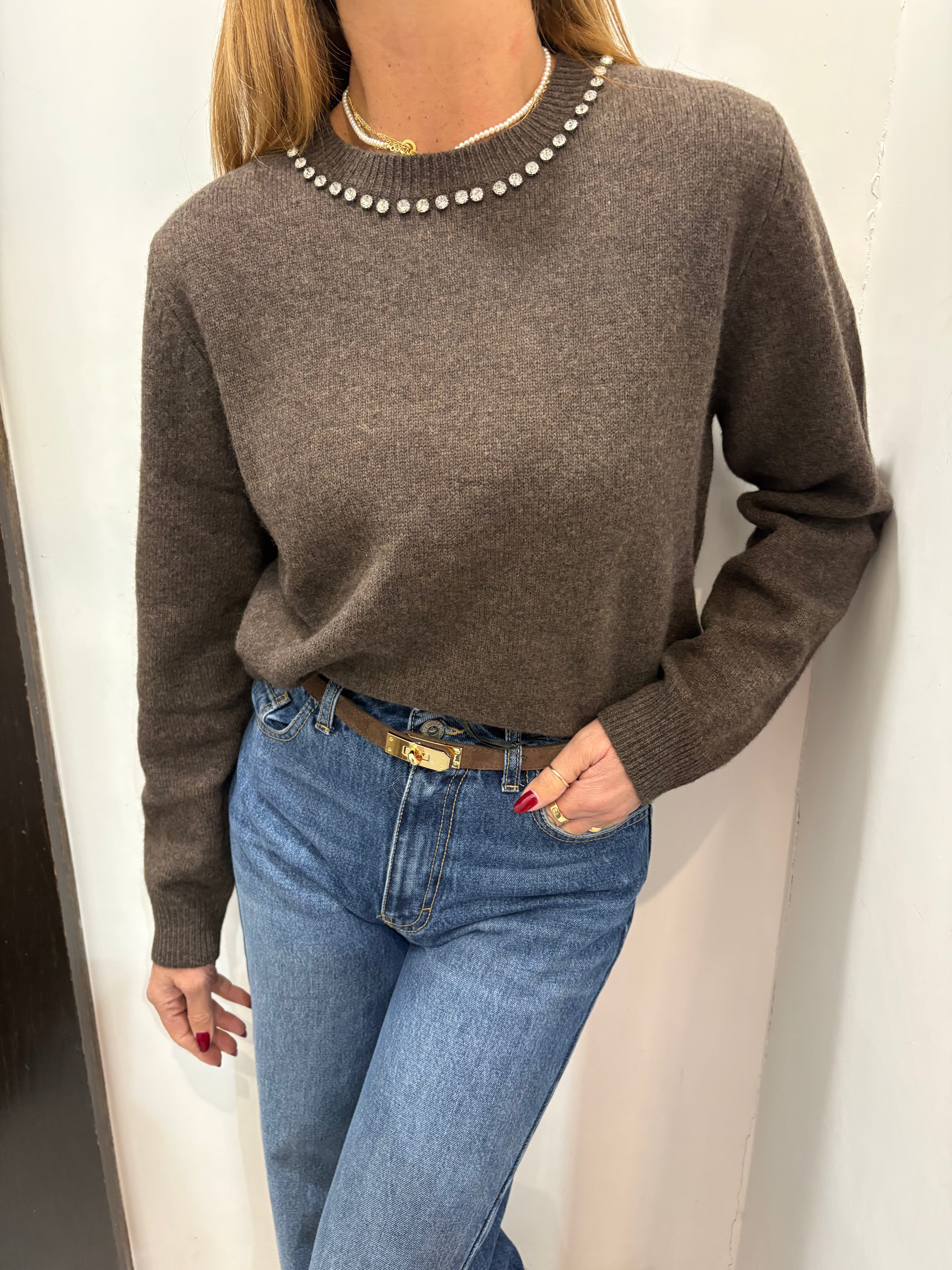 Maglia girocollo gioiello in lana Emisphere