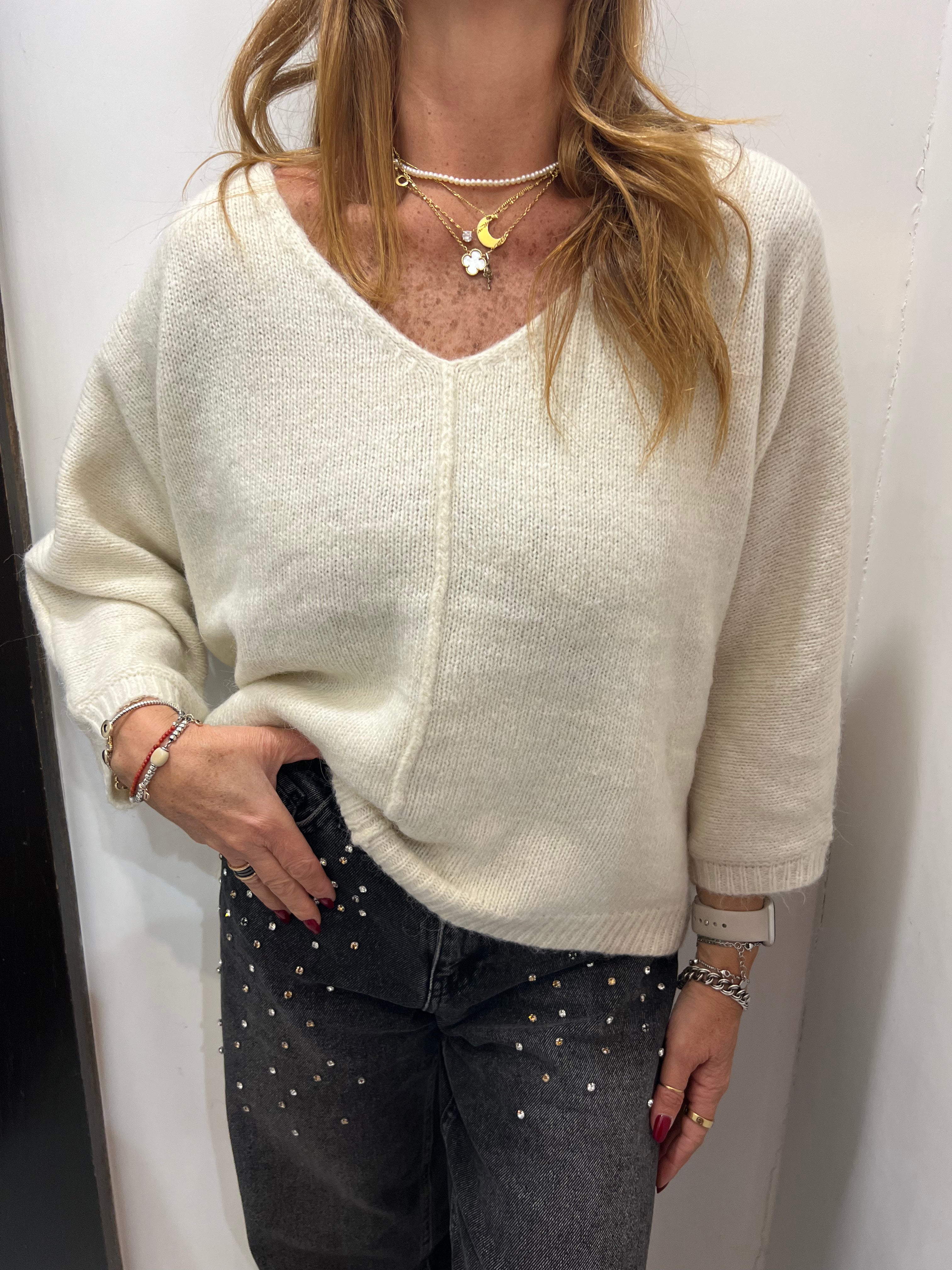 Pull scollo a v misto lana Emisphere