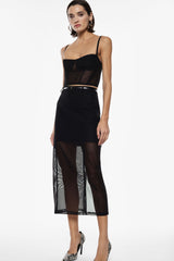 Gonna midi con pannello trasparente e cintura Imperial