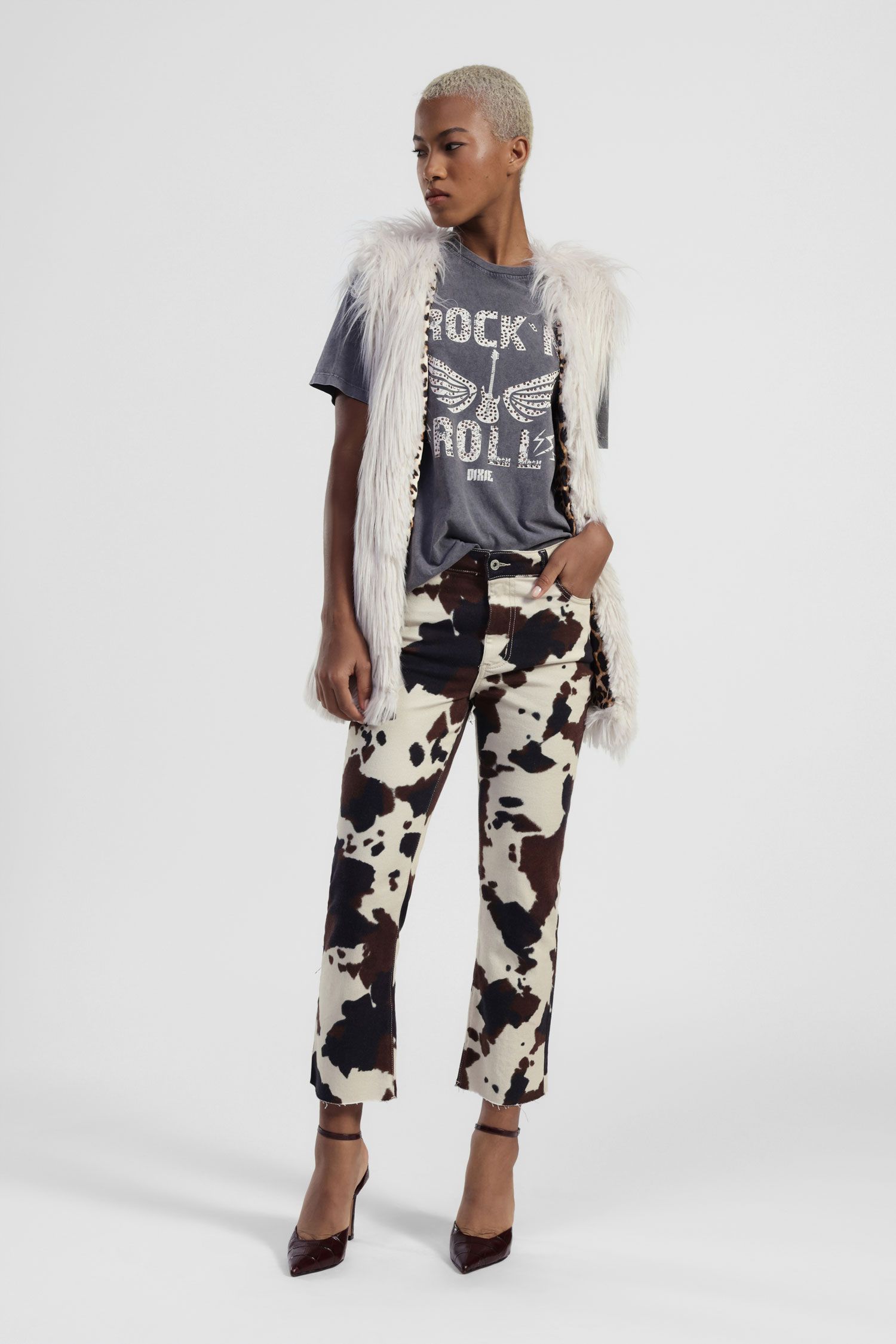 Pantaloni cropped stampa maculata cinque tasche Dixie