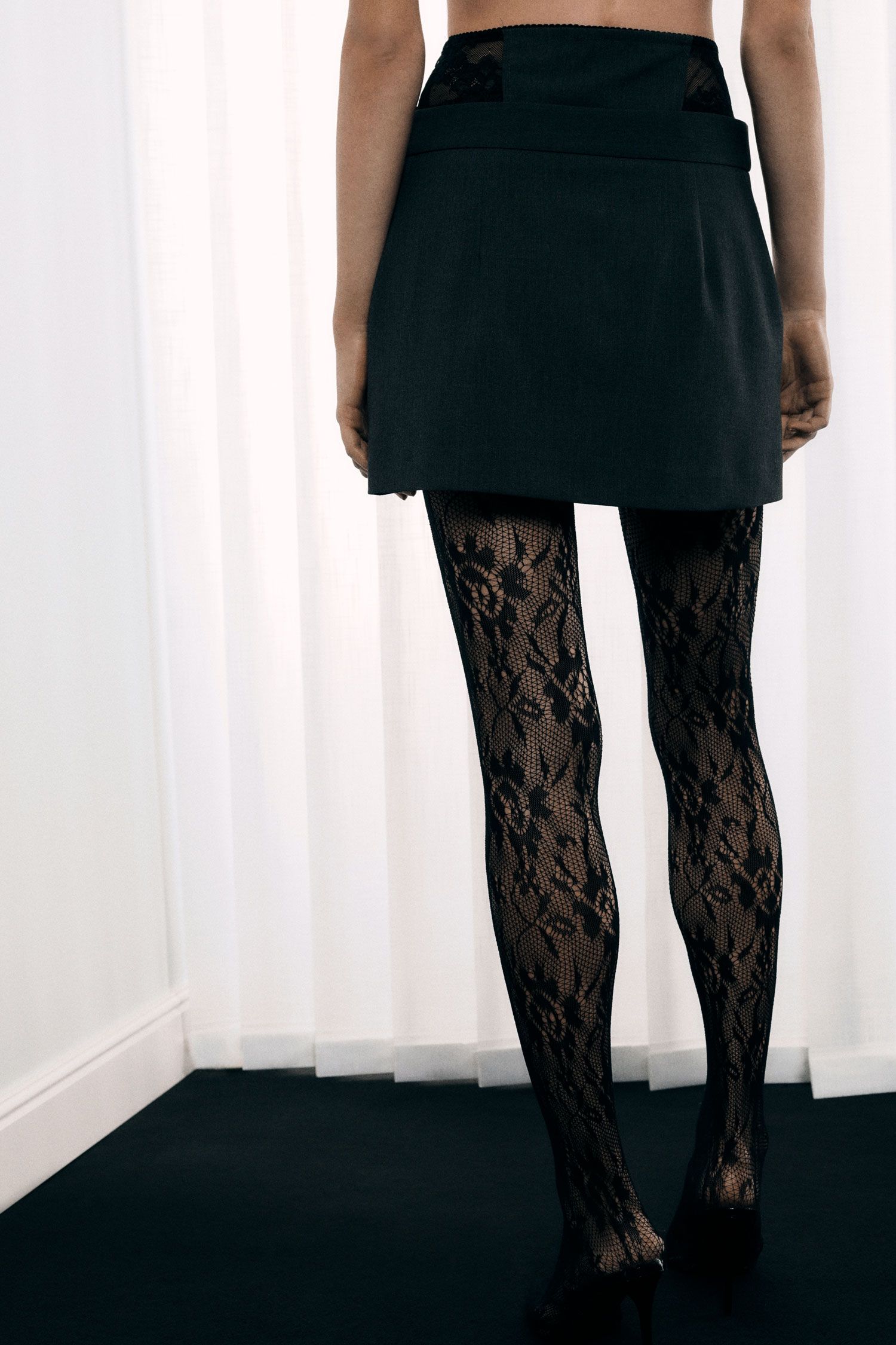 Gonna corta vita alta inserti in pizzo Imperial