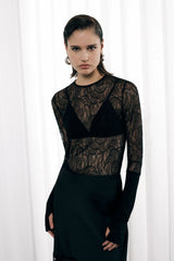 Top a maniche lunghe trasparente motivo ricamo Imperial