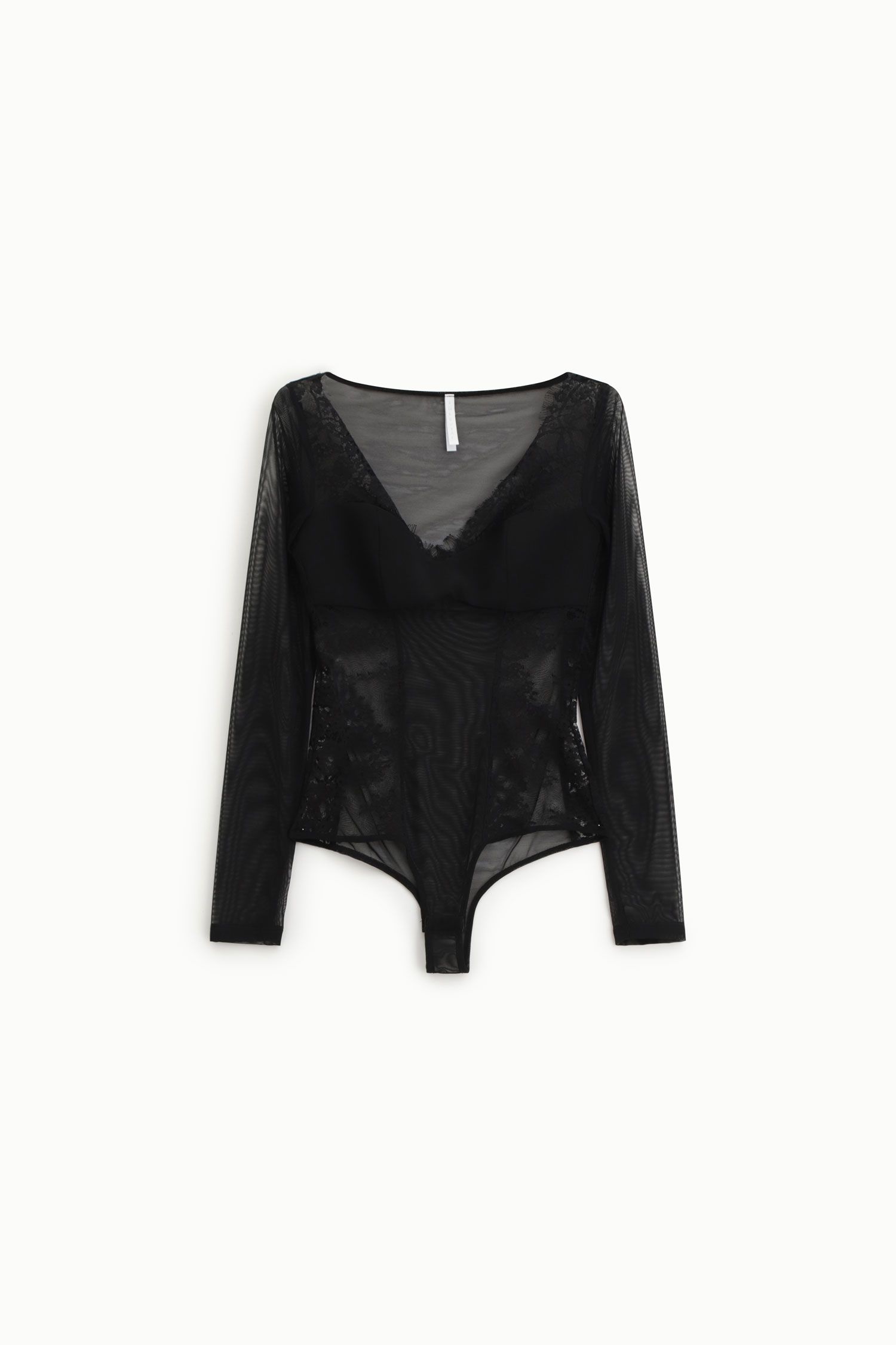 Body con maniche lunghe in tulle e pizzo Imperial