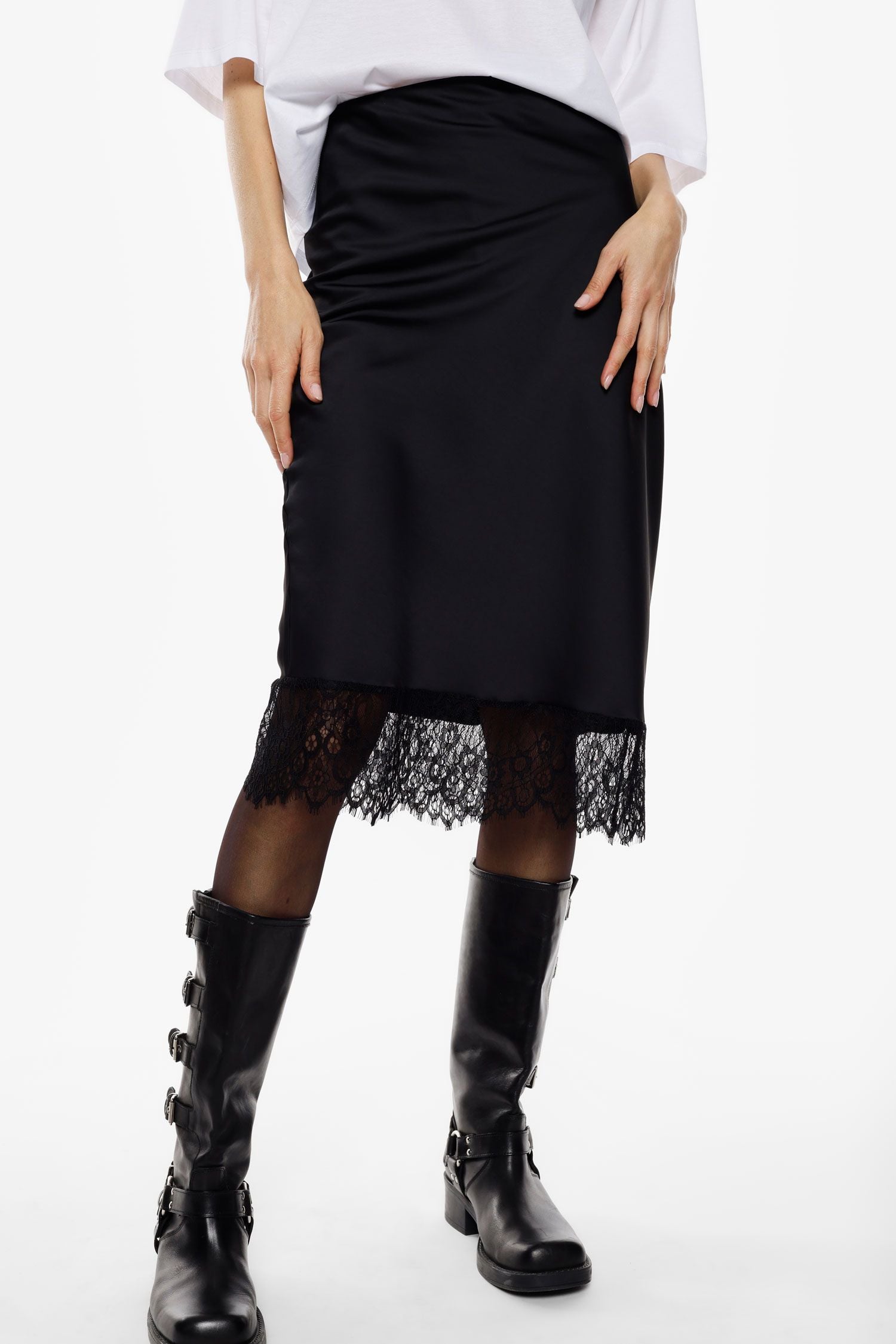 Gonna midi con bordo in pizzo e taglio diritto Imperial