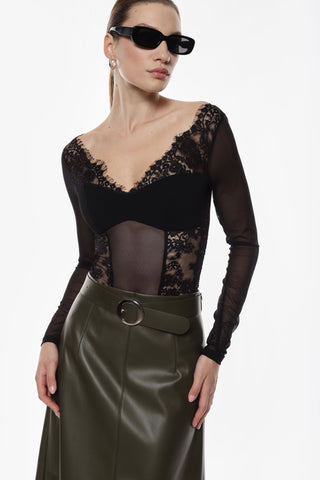 Body con maniche lunghe in tulle e pizzo Imperial