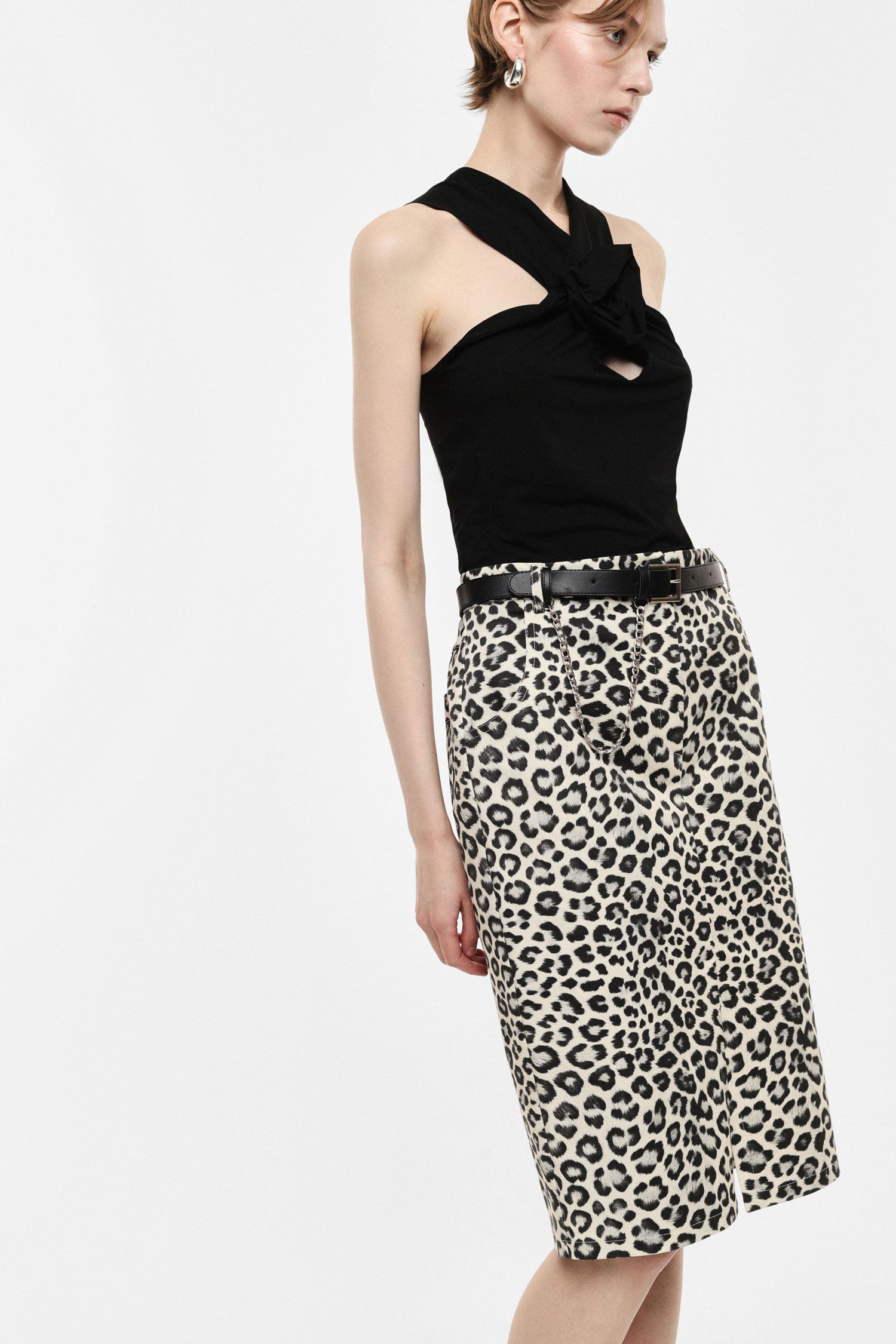 Gonna a tubino stampa animalier con cintura Imperial