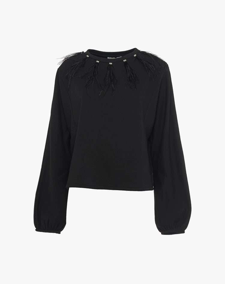 Felpa con piume decorative e maniche ampie Manila Grace