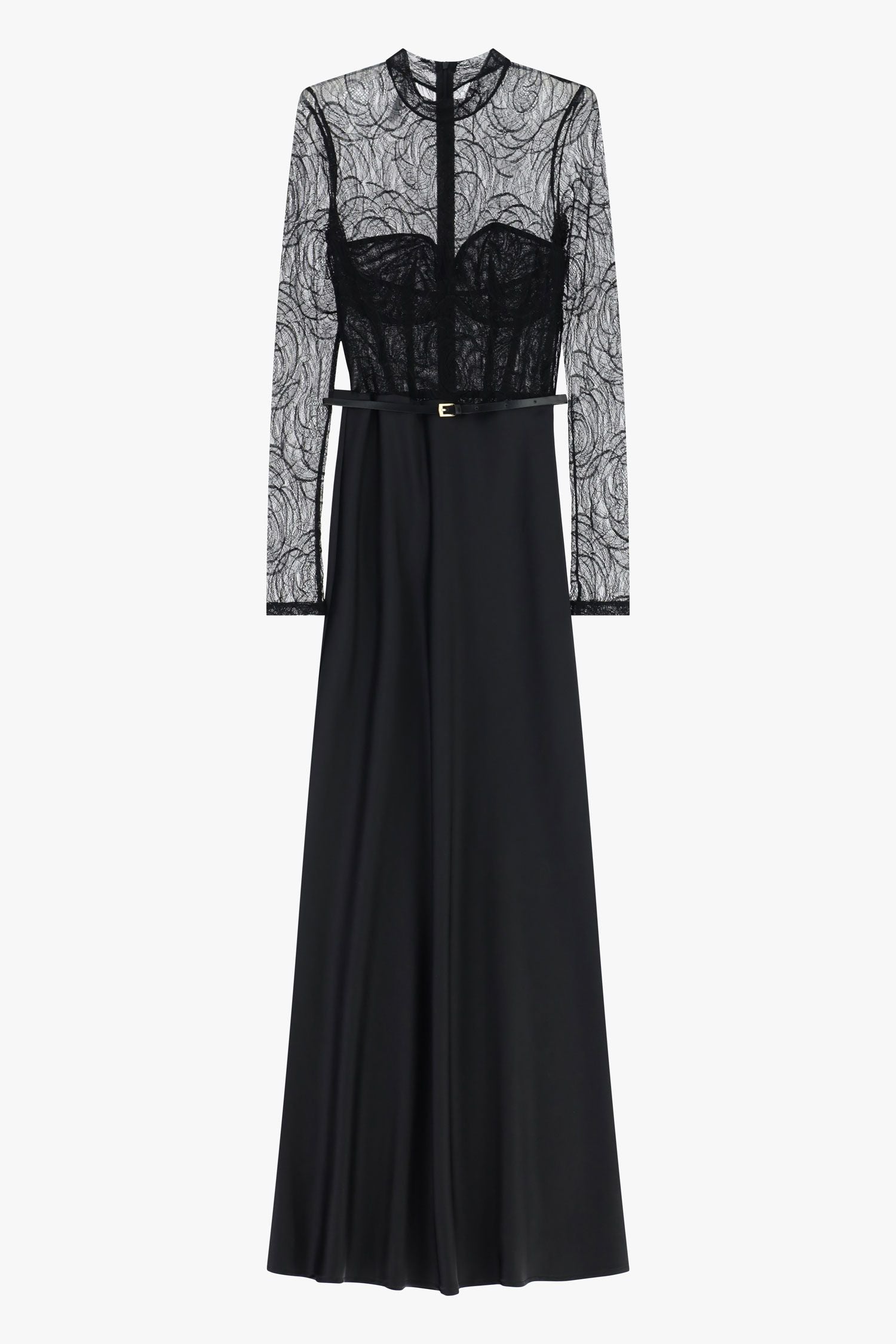 Abito lungo con bustier e maniche in pizzo Imperial