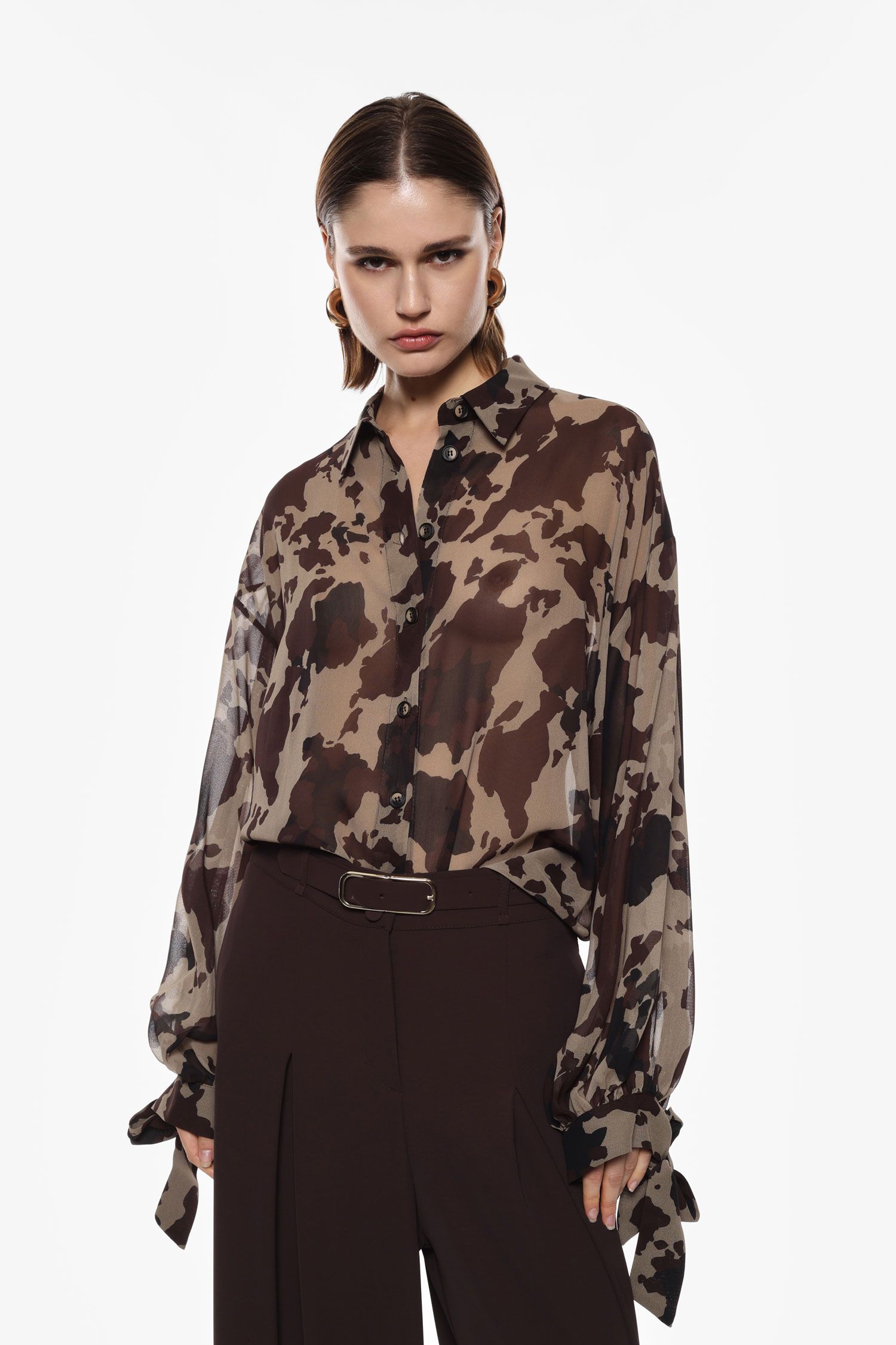 Camicia trasparente stampa maniche annodate Imperial