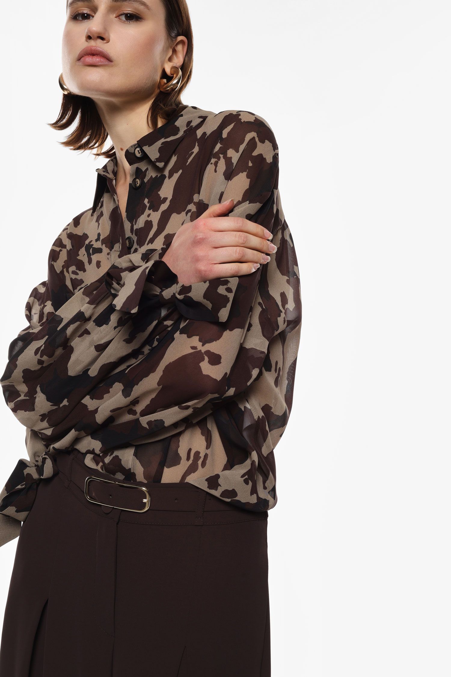 Camicia trasparente stampa maniche annodate Imperial