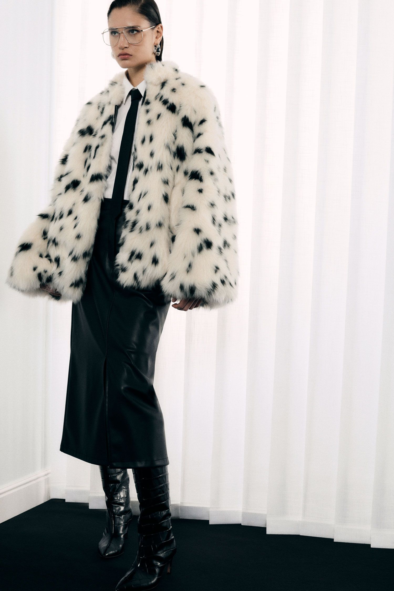 Eco-Fur stampata chiusura zip vestibilità ampia Imperial