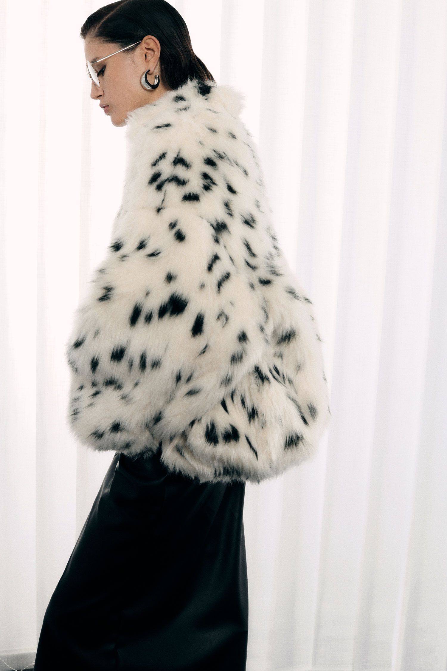 Eco-Fur stampata chiusura zip vestibilità ampia Imperial